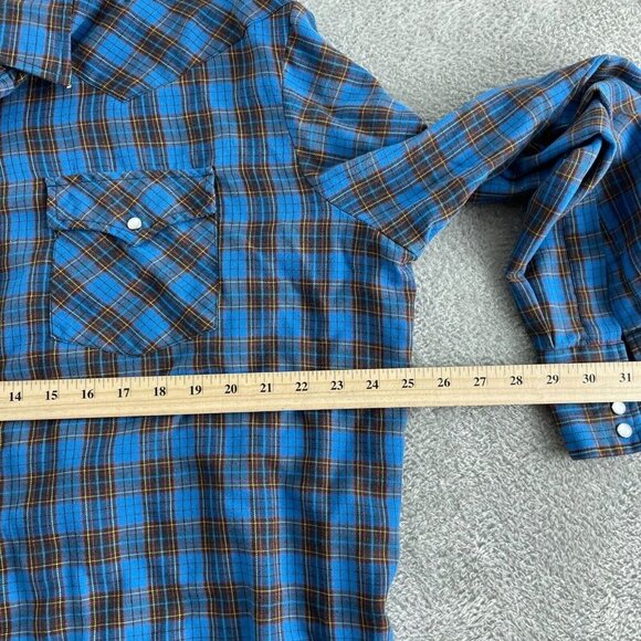 Vintage Campus Blue Plaid Western Shirt XL Snap Button Cotton Blend Mens 0436 - Picture 6 of 8